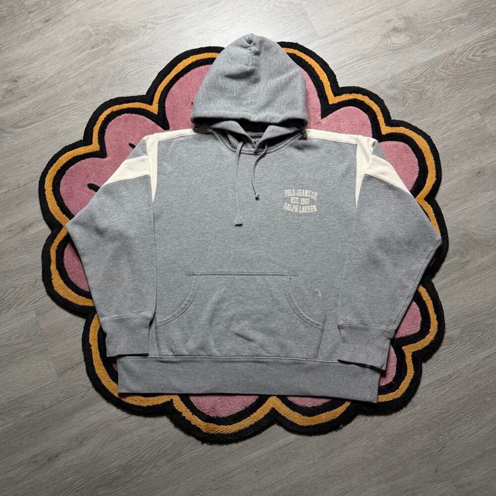 Vintage Y2K Ralph Lauren Polo Jeans Co Embroidered Pullover Hoodie Large Grey